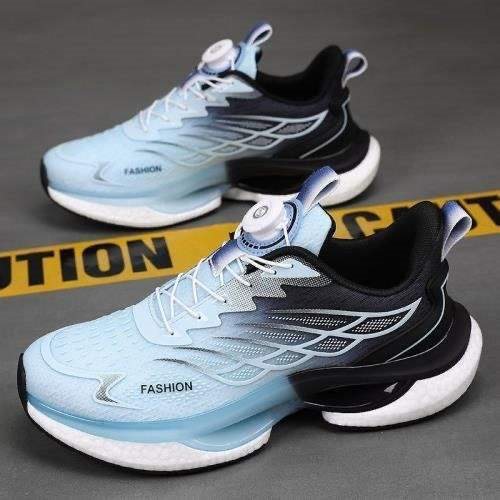 Zapatos de hombre, zapatillas de deporte transpirables, suela de palomitas de maíz para hombre, botones giratorios antideslizantes, zapatos para correr, superficie de cuero, comuníquese con el servicio al cliente