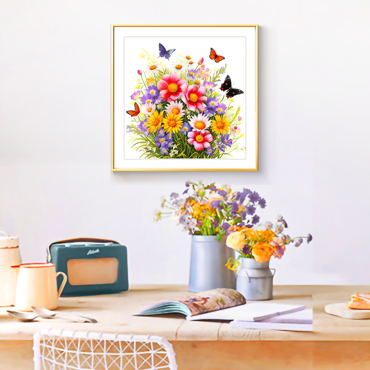 Nuevo patrón de punto de cruz transfronterizo 2026: Mariposas Florales Bailando - Kit de Materiales Pequeños para Punto de Cruz de Plantas y Flores, Simple y Fresco. image 2