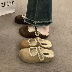 厚底内增高勃肯鞋包头半拖鞋女外穿2025秋季新款刺绣玛丽珍博肯鞋