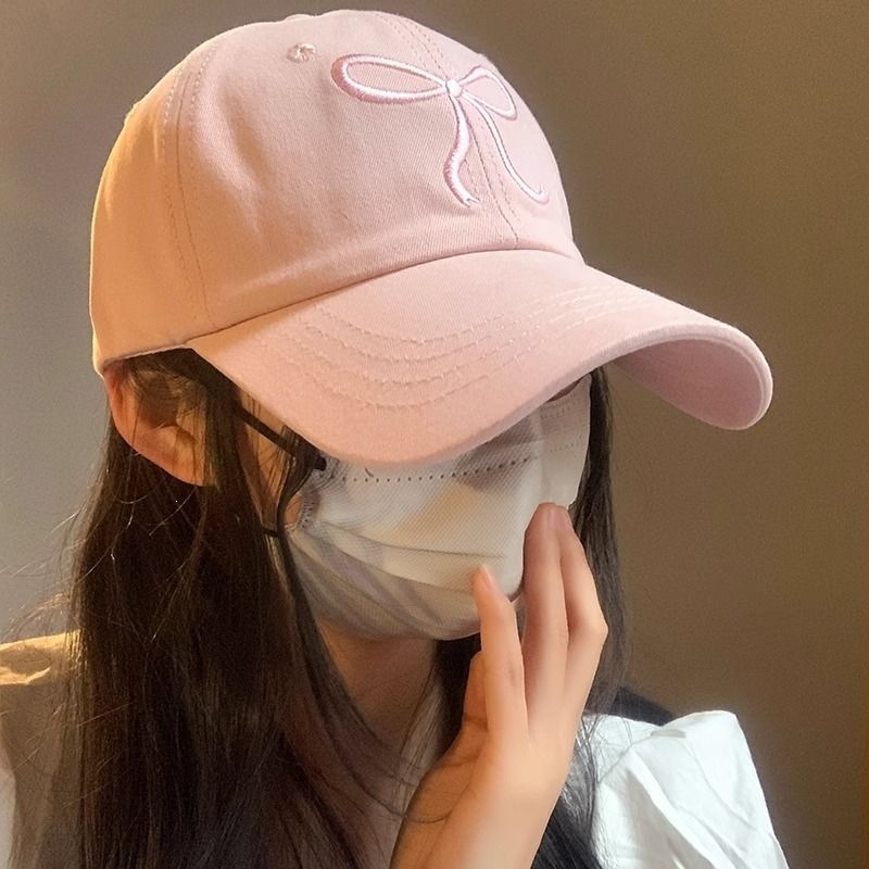 米黛诺蝴蝶结刺绣棒球帽可爱甜美大头春夏鸭舌帽防晒帽子新款帽子