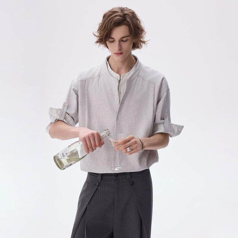 Stylish Fake Two-Piece Round Neck Patchwork Shirt for Men, 2026 New Summer Casual High-End Design Shirt Stylish Fake Two-Piece Round Neck Patchwork Shirt for Men, 2026 New Summer Casual High-End Design Shirt