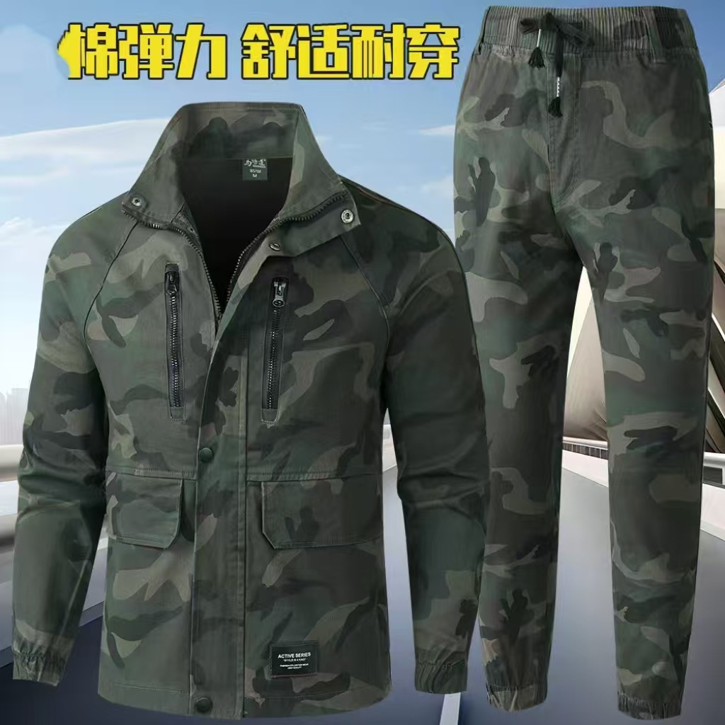 Spring and Autumn Men's Long-Sleeve Welding Workwear Camouflage Work Uniform Set Thickened Long-Sleeve Work Clothes for Construction Site Work