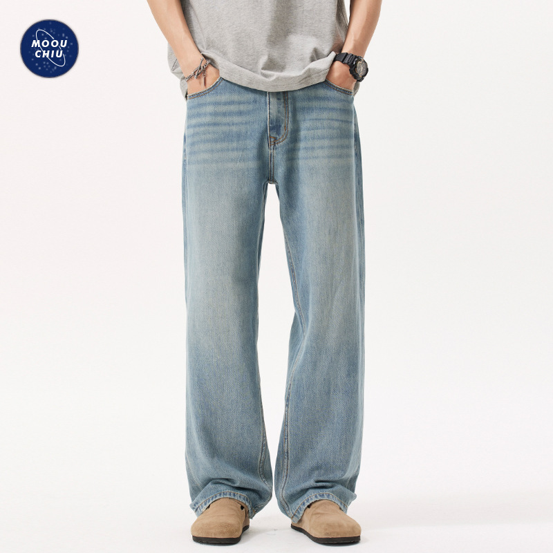Muqiu Clothing | 2025 Summer Thin Cool Ice Silk Jeans Men's American Style Loose Straight Washed Long Pants_mkmklike.com