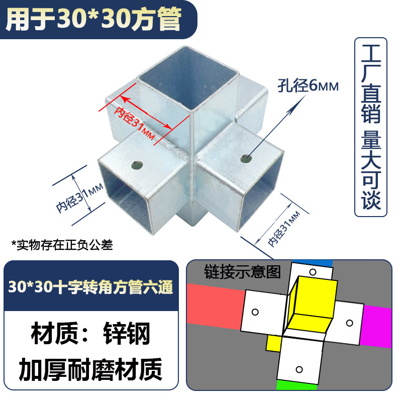 角管コネクタ、溶接不要のスナップ固定金具、直角二方三方向鉄管ガードレール、亜鉛メッキストレート|undefined