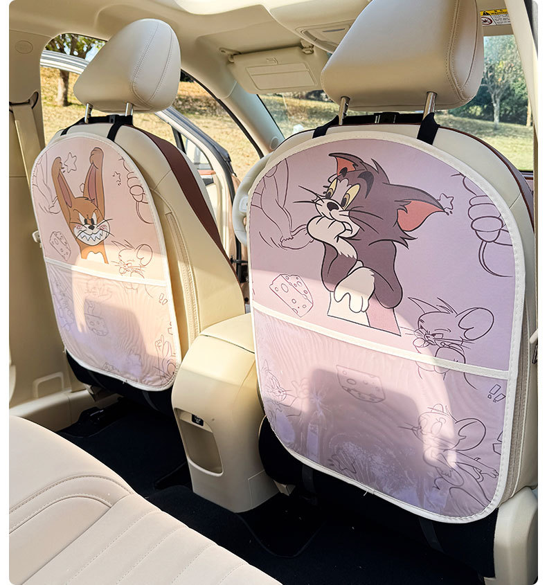 Cat and Mouse Cartoon Car Seat Back Anti-Kick Pad Car Seat Back Anti-Dirt Pad with Storage Bag