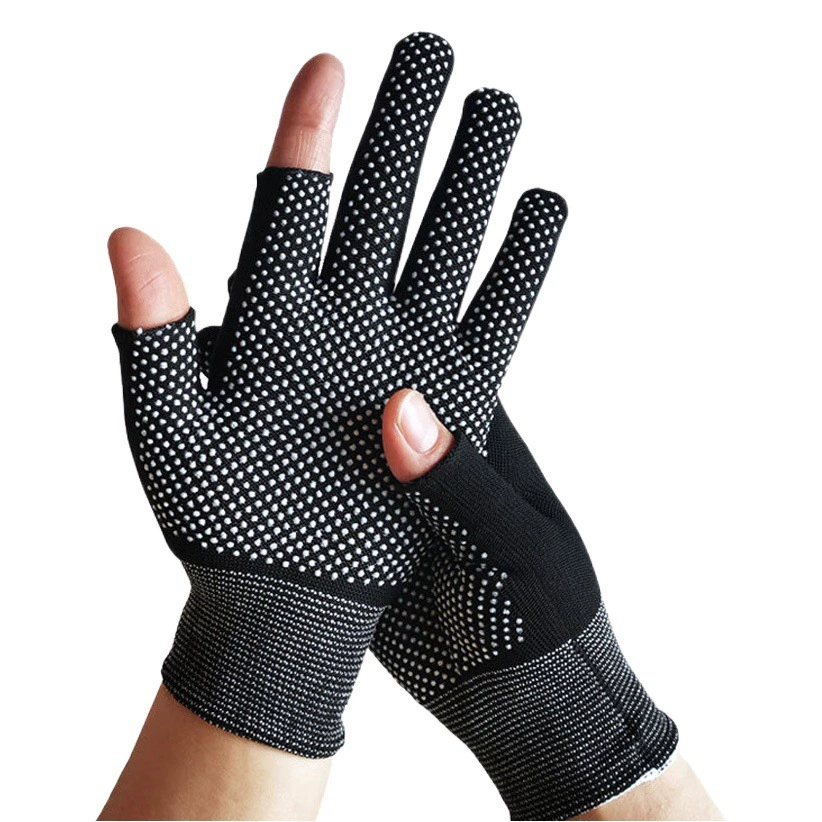 Черные полупальцевые тонкие нейлоновые перчатки с двумя пальцами в горошек, пластиковые перчатки, износостойкие Нескользящие перчатки, дышащие для сбора чая, охрана труда