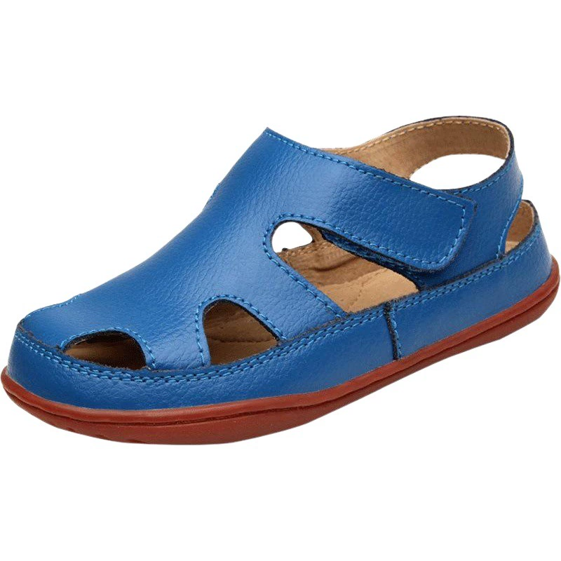 Сандалии для мальчиков из воловьей кожи с закрытой головкой, летние дышащие Нескользящие Детские сандалии с мягким дном, кожаная пляжная обувь для девочек оптом