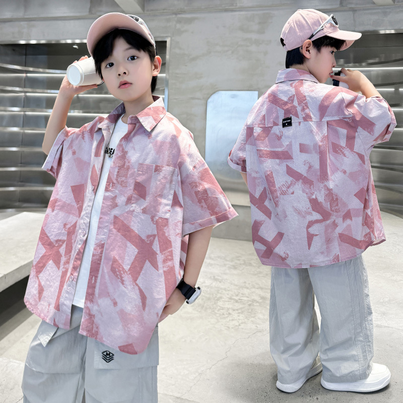 7257 Traje de verano para niños 2025 Nuevo estilo Camisa de manga corta de verano para niños Traje de dos piezas Estilo occidental Ropa de verano Tendencia