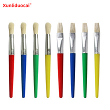 4支糖果色猪鬃毛油画笔圆头扁头塑料杆儿童绘画涂鸦笔刷厂家批发