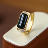 Rectangular glossy golden one size ring, 24 carat