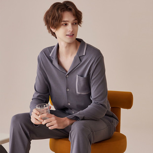 2025 Spring Men's Long Sleeve Long Pants Modal Cotton Front Closure Homewear Thin Pajamas Sleepwear Set