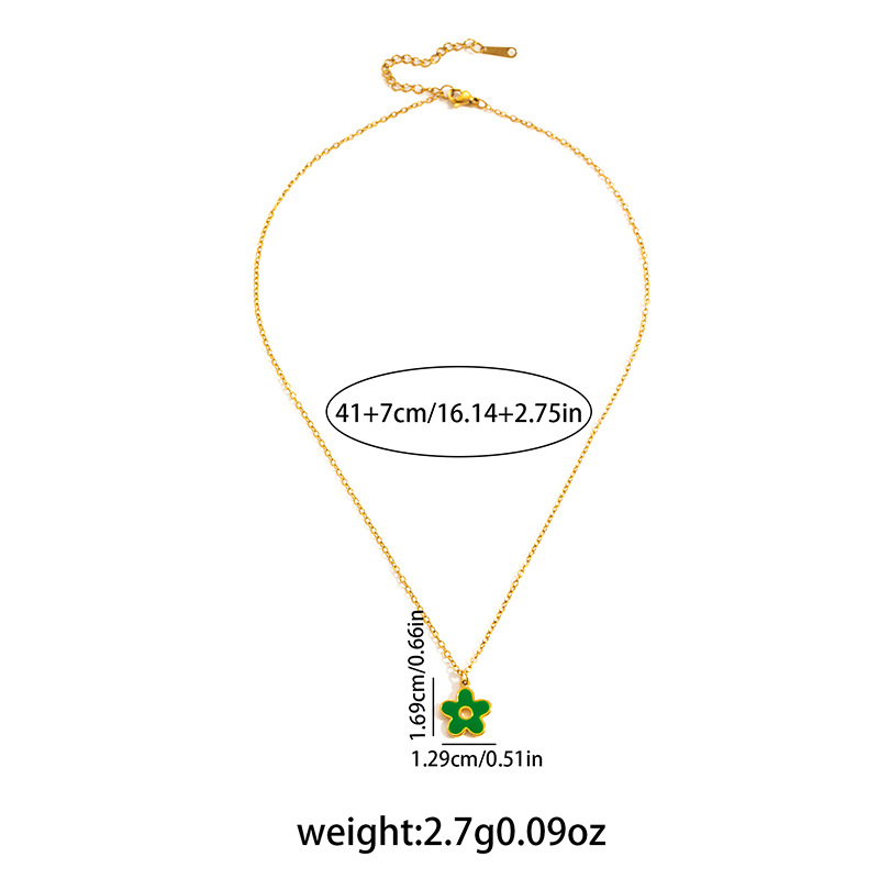 7g Weight 0.03µm Gold Plating Thickness Electroplated Gold Plating Process Golden Plated Plating Material 201 Stainless Steel Pendant Material Pendant Necklace Classification 201 Stainless Steel Chain Material cable chain Chain Type 1 Piece Quantity Holiday, Daily Occasion 201 Stainless Steel Material Flower Pattern Women's Gender Simple Style, Classic Style Style Plating Craft Elegant Titanium Steel Necklace For Women Bohemian Floral Print Colorful Drip Glaze Rose Pendant Versatile Clavicle Chain 27
