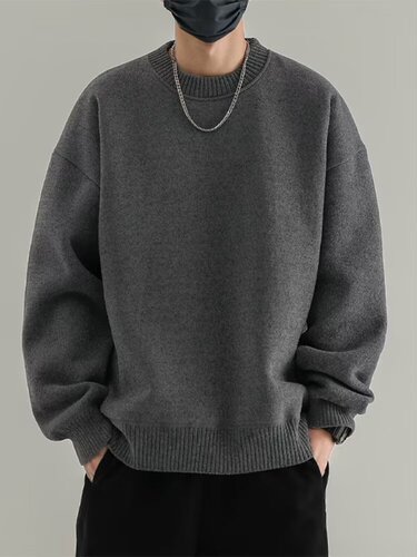 Men's Autumn/Winter Loose-Fit, Cozy-Style, High-End Japanese-Vintage Inspired Thick Base Layer Trendy Knitted Sweater