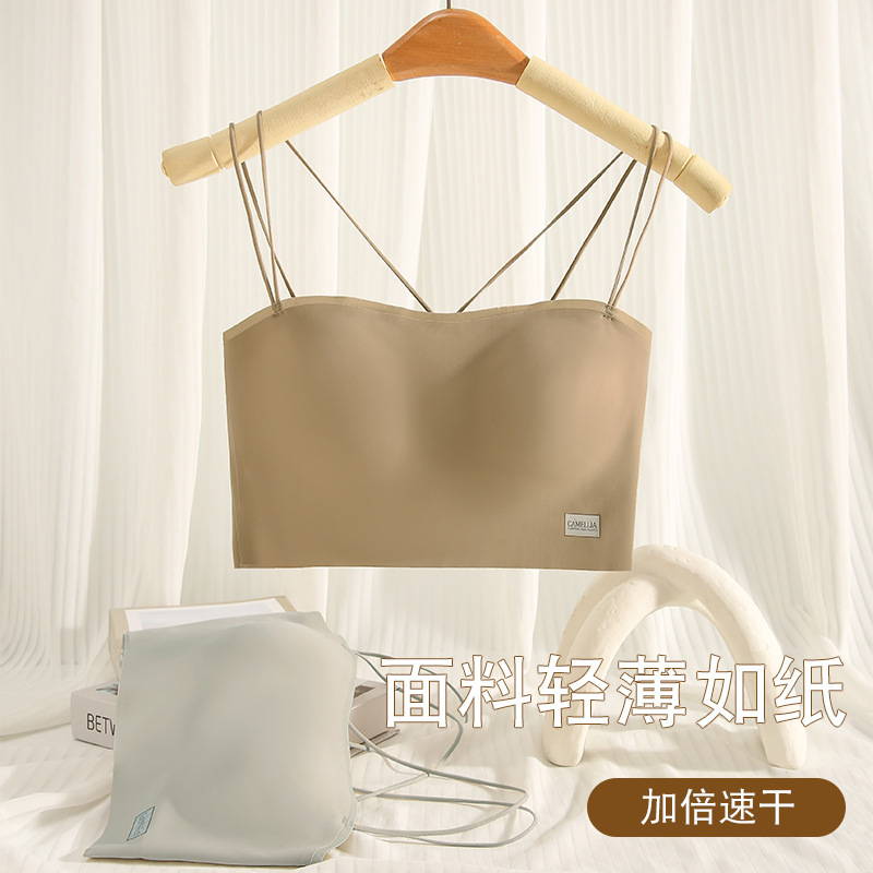 クロススパゲッティストラップ美背中サスペンダーブラ一体型シームレス下着夏薄手露出防止ベストスタイル6040|undefined
