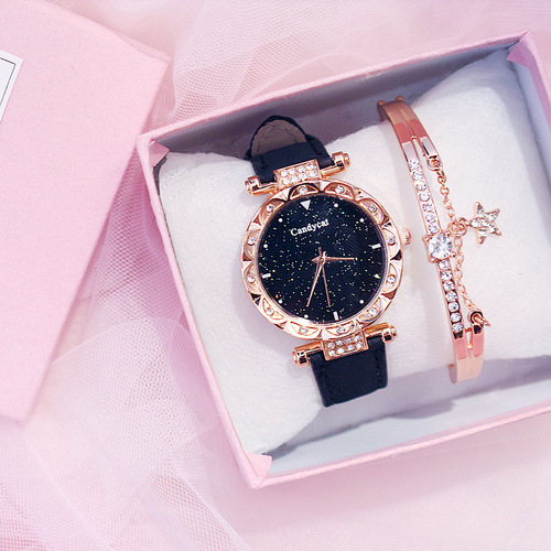 Internet celebrity starry sky watch women's fashion trend Korean version simple casual women's watch student two-piece gift watch