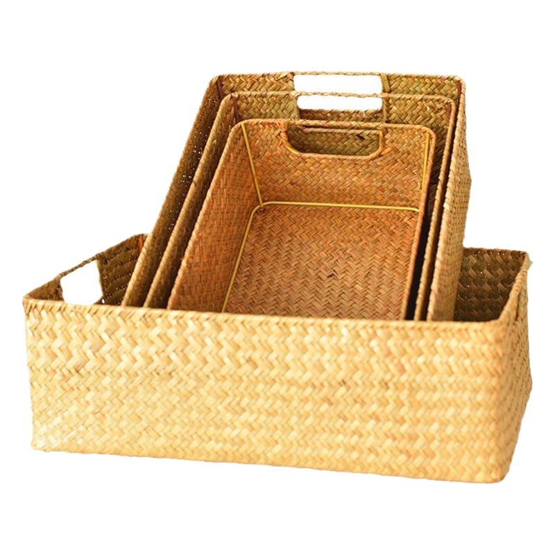 Cesta de Almacenamiento Rectangular de Mimbre para Escritorio y Bocadillos