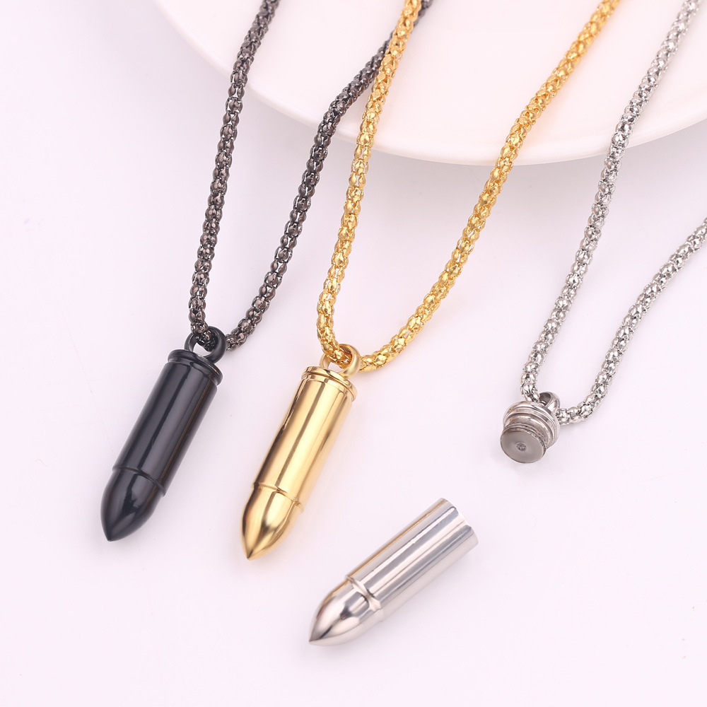 European and American men's domineering pendant stainless steel bullet can be opened necklace personality jewelry sweater chain wholesale