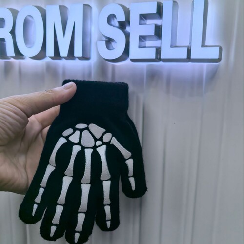 Children's winter gloves, printed gloves, adhesive gloves, cycling warm knitted skull head gloves, knitted glow-in-the-dark gloves