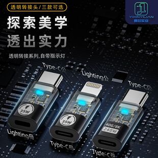 The new transparent digital display adapter is suitable for Apple 15 Huawei mobile phone PD charging lightning mother to C male