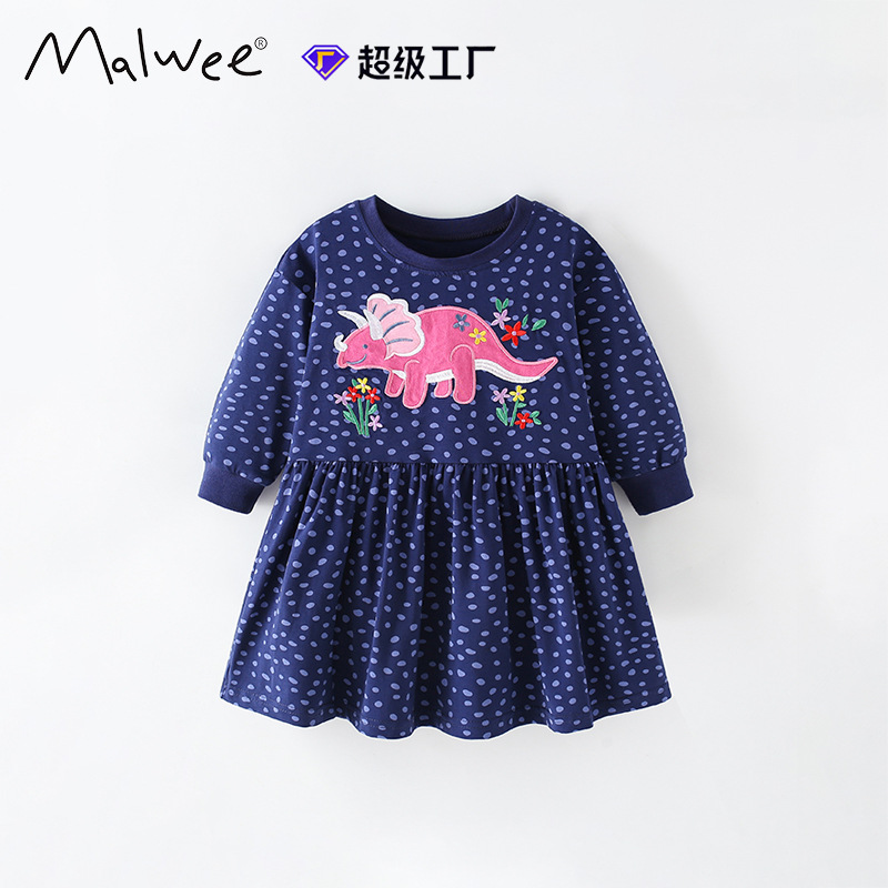 Vestido de princesa de niña malwee transfronterizo otoño nuevo vestido de niños de manga larga con cuello redondo para niños europeos y americanos