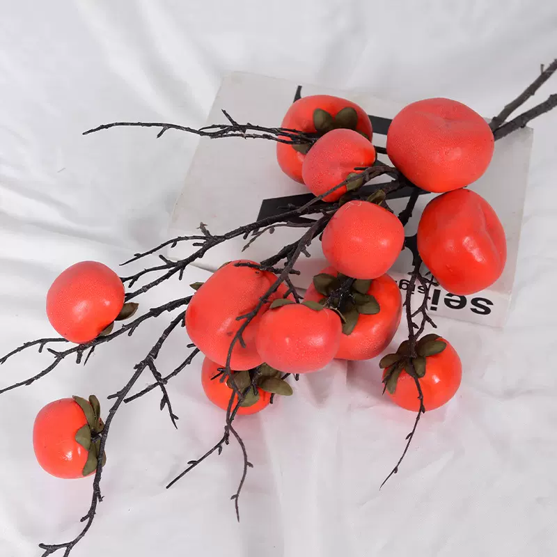 仿真7头柿子 仿真水果家居装饰酒店客厅摆件红柿子仿真花假花