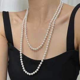 新中式珍珠长款项链女2025毛衣颈链国风马面裙百搭配饰品珍珠母贝