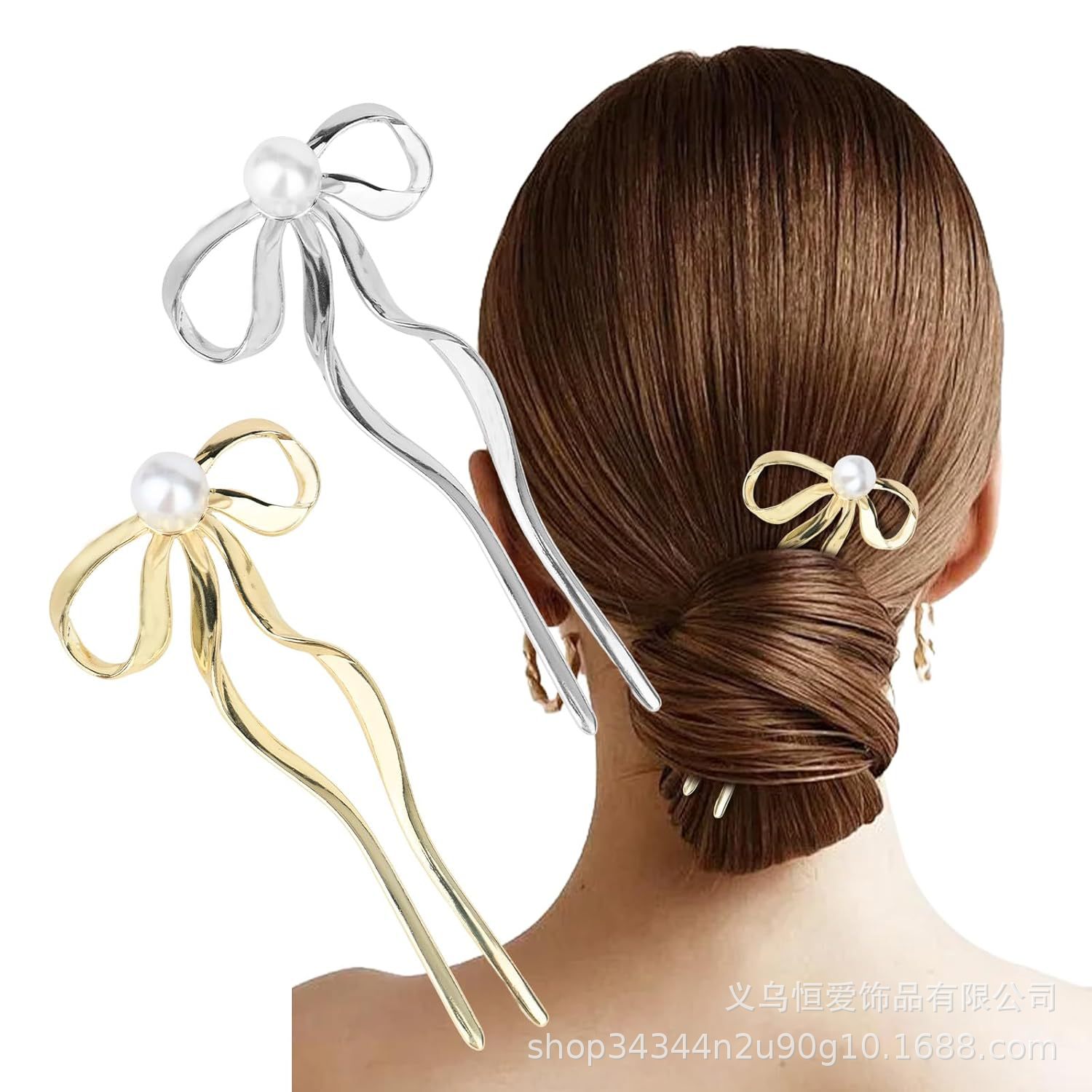 Europa y los Estados Unidos en forma de U pinzas de cabello transfronterizas oro plata aleación de pinzas de cabello horquilla de cabeza detrás de la moda bola pinzas de cabello