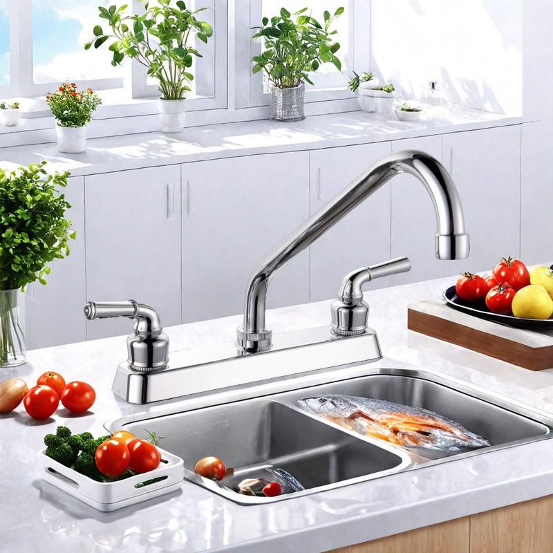 Cross-Border South America 8inch Double-Handle Hot and Cold Plastic Dual-Interface Rv Kitchen Sink 360-Degree Rotating Faucet Foreign Trade