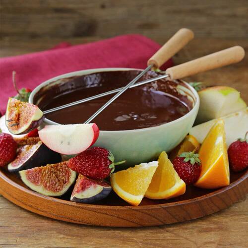 6 piece set of oak handle fruit fork cheese fondue fork barbecue fork cheese chocolate fondue cheese fork