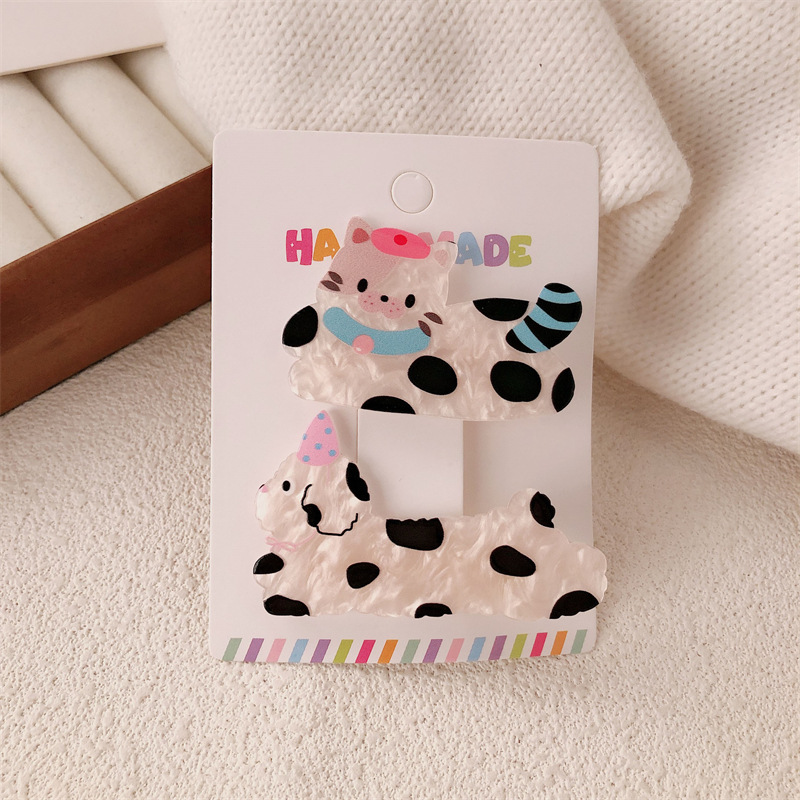 Caricatura encantadora onda punto perrito gatito broche de cabello de niña corazón arco de cabello roto fijación de bordes broche de cabello de gatito universal