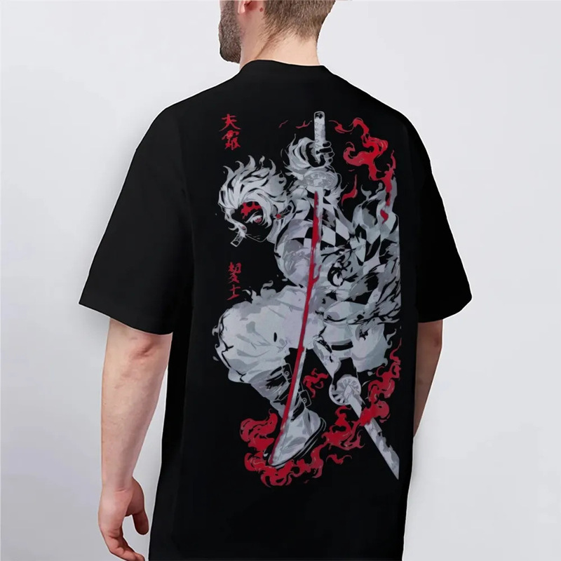 Cross-Border Loose Demon Slayer Cotton Unisex Round Neck Anime T-Shirt Men's and Women's Summer Fashion Breathable Street T-Shirt