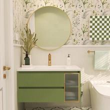 现代简约橡木烤漆浴室柜组合岩板陶瓷一体盆小清晰洗手脸台洗漱台