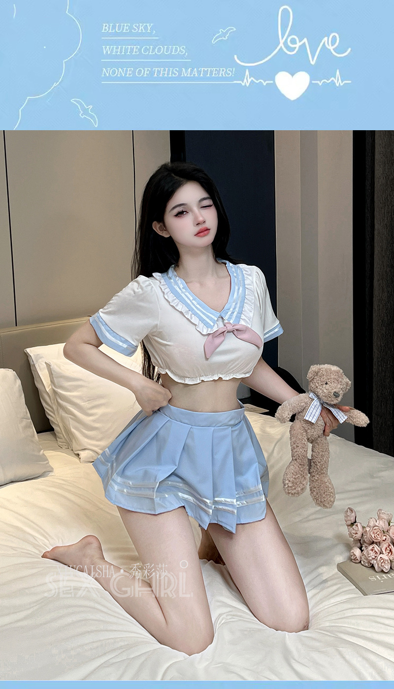 Japanese-Style Schoolgirl Lingerie Two-Piece JK Uniform Set with Skirt and Thong — detail image 8