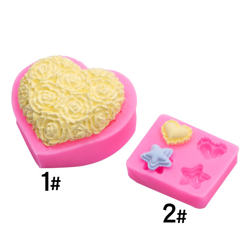 Día de San Valentín decoración rosa pastel de chocolate hornear mini amor estrella de cinco puntas fondant pastel molde de silicona