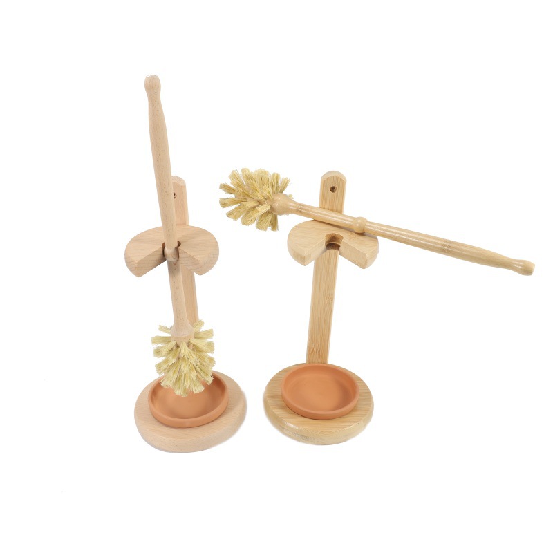 Cross-Border Bamboo Toilet Rack Wooden Sisal Toilet Brush Cleaning Set Super Easy to Use Toilet Brush