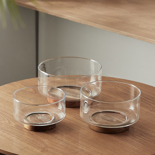 Japanese simple glass fruit plate living room candy basin wooden storage box tall dried fruit dessert plate snack snack bowl