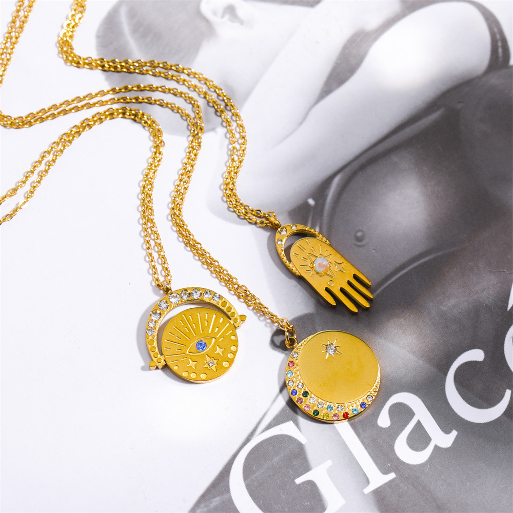 12g Weight PVD Coated Gold Plating Process PVD Coated 18K Gold Plated Devil's Eye Oval 304 Stainless Steel Basic Modern Style Classic Style Waterproof Non Tarnish 304 Stainless Steel Pendant Necklace