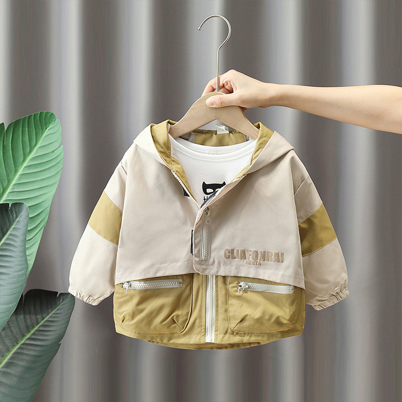 7734 Chaqueta a juego de colores para niños Primavera y otoño 2025 Nuevo estilo Chabardina con capucha de primavera para niños Chaqueta coreana de estilo occidental