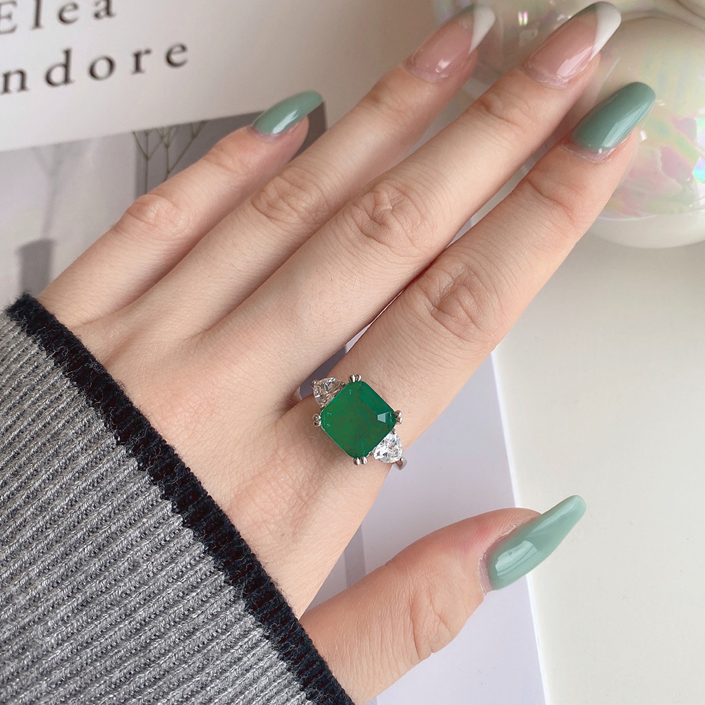 Retro Geometric Sterling Silver Inlay Zircon Rings 1 Piece