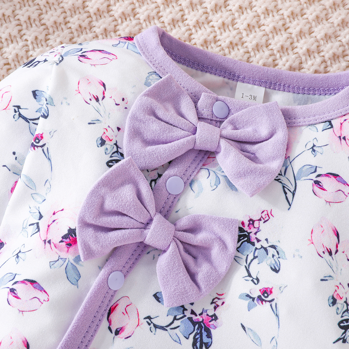 2024 Primavera e Autunno Nuovo Fiocco Manica Lunga Fiore Stampato Tuta + Cappello Due Pezzi Set_voghion.com