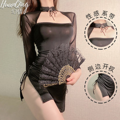 幻情情趣高開叉旗袍女透視誘惑古典系帶鏤空旗袍性感火辣制服套裝