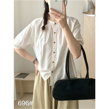 法式文艺清新中袖衬衫女重工刺绣薄款夏季新款上衣服女装短袖衬衣