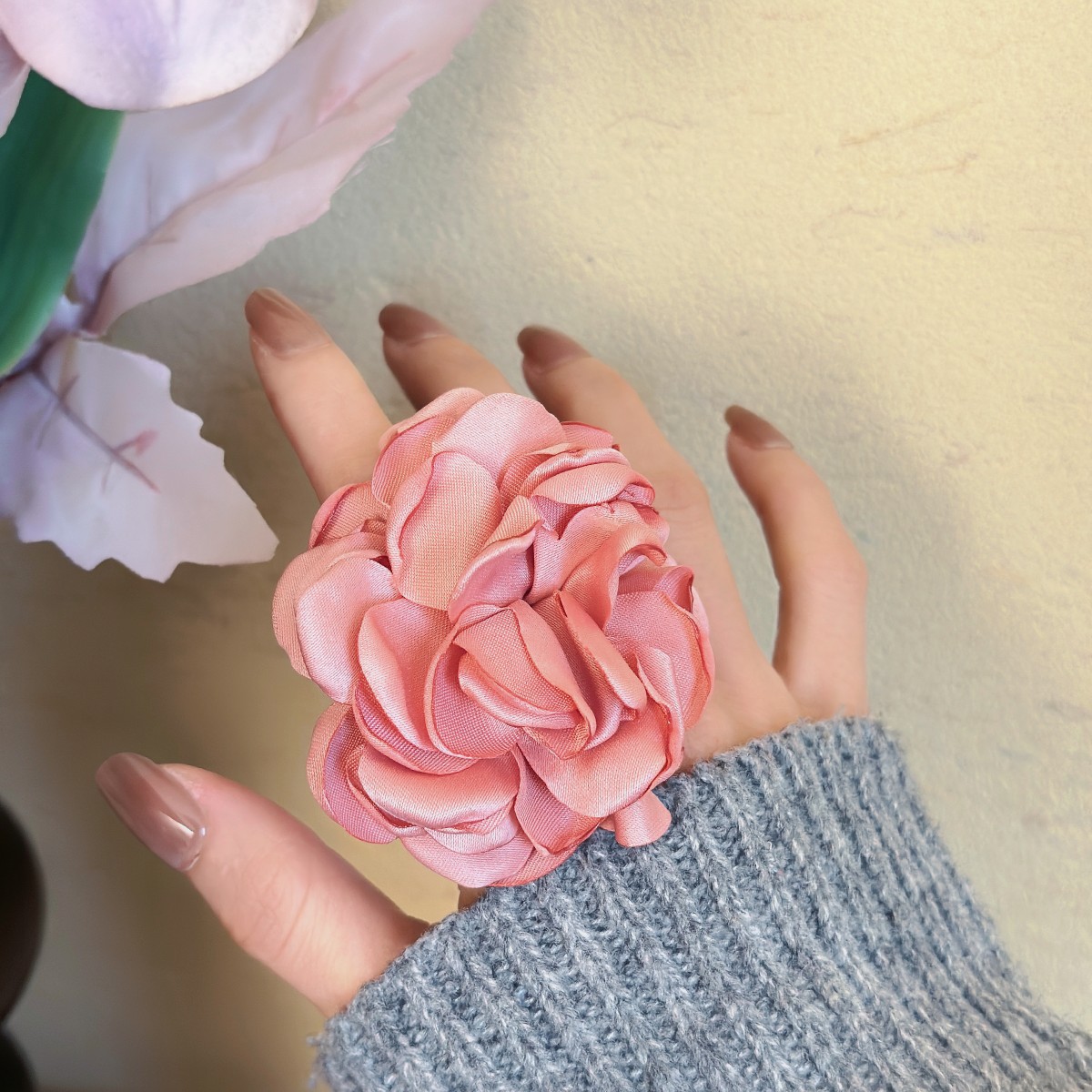 金智秀同款手花大花朵戒指女指環粉色花開口戒誇張舞蹈道具配飾