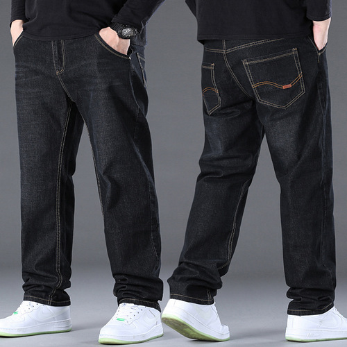 Jeans, men's large size, loose elastic straight straight, large Xintang jeans, factory direct sales, fat man, high waist