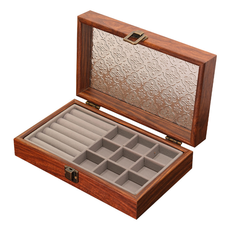 Joyero de almacenamiento de madera de alta calidad Pendientes decorativos de varios estilos Collar Joyería Pantalla Caja de joyería Caja de anillo