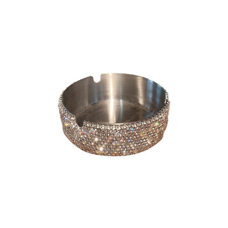 Creative diamond-encrusted ashtray, large stainless steel, personalized home use, diamond-studded ashtray, high aesthetic value, suitable for living room and car use