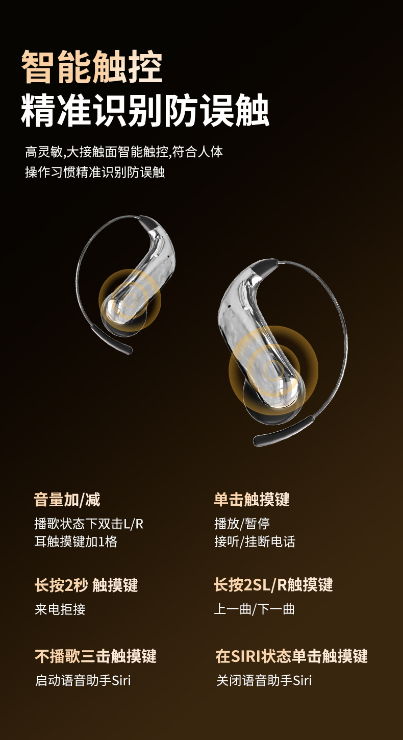 源头工厂记忆钢丝耳挂式蓝牙耳机长续航格纹手提公文包ai翻译耳机