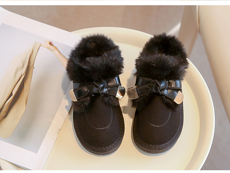 Schneestiefel Winter 2024, neuer Stil, weiche Unterseite mit verdickter Schleife, vielseitig einsetzbar, mittelgroße Baumwolle für Kinder und Mädchen_voghion.com