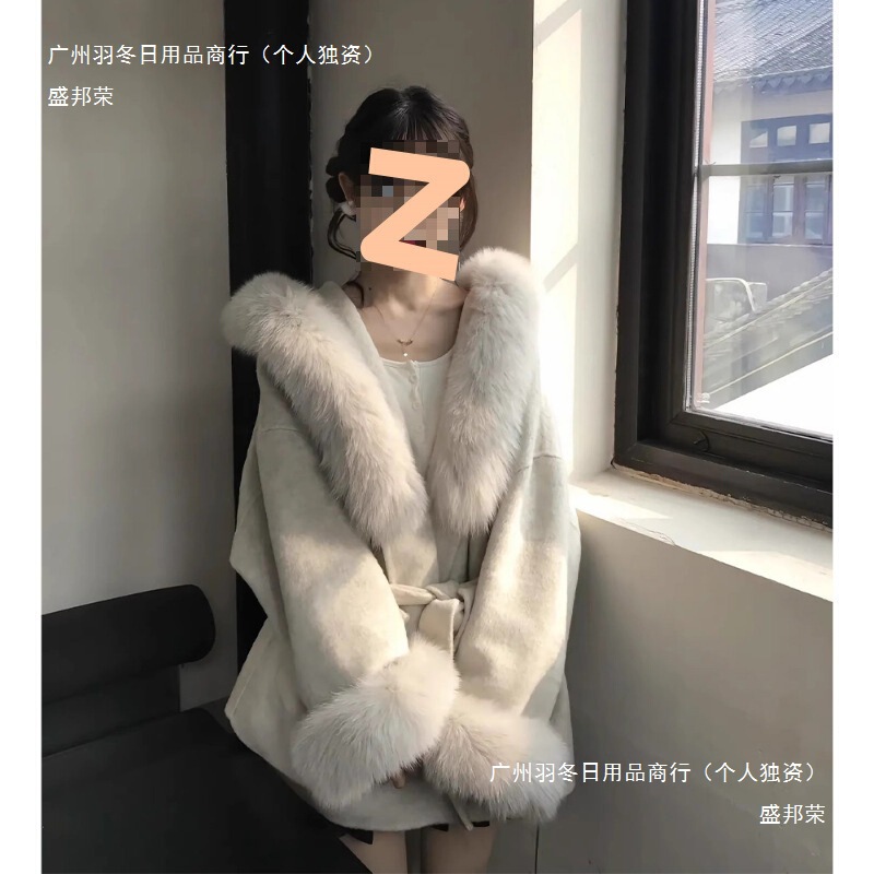 上海の娘の優しいスタイル模造キツネの毛皮の襟フード付きスプライシングコート女性の冬の気質ルーズコートヨーロッパとアメリカ|undefined