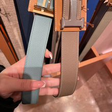 欧美大牌皮带男款商务腰带奢侈品平滑扣真皮双面头层牛皮休闲皮带